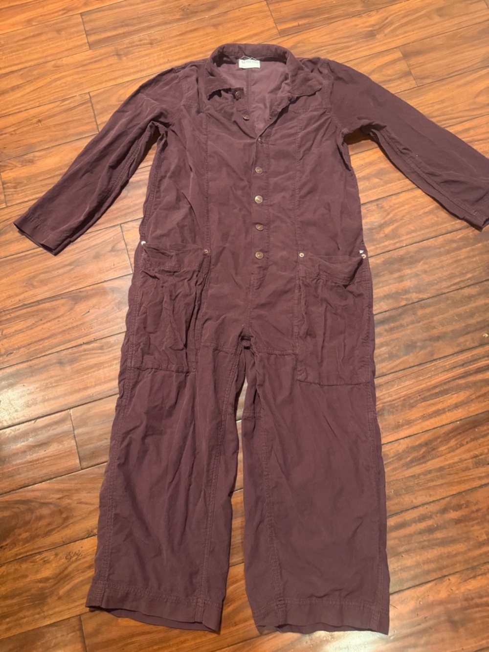 We The Free oversised Deep Plum Button-Front Utility Jumpsuit - Picture 3 of 13